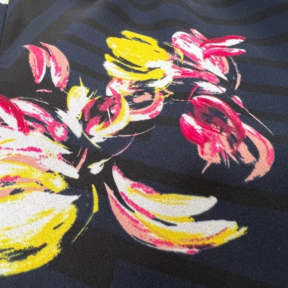 Banana Republic New Dress Twist Neck Short Sleeve Sheath Floral Navy Blue 0 XS - Picture 7 of 16